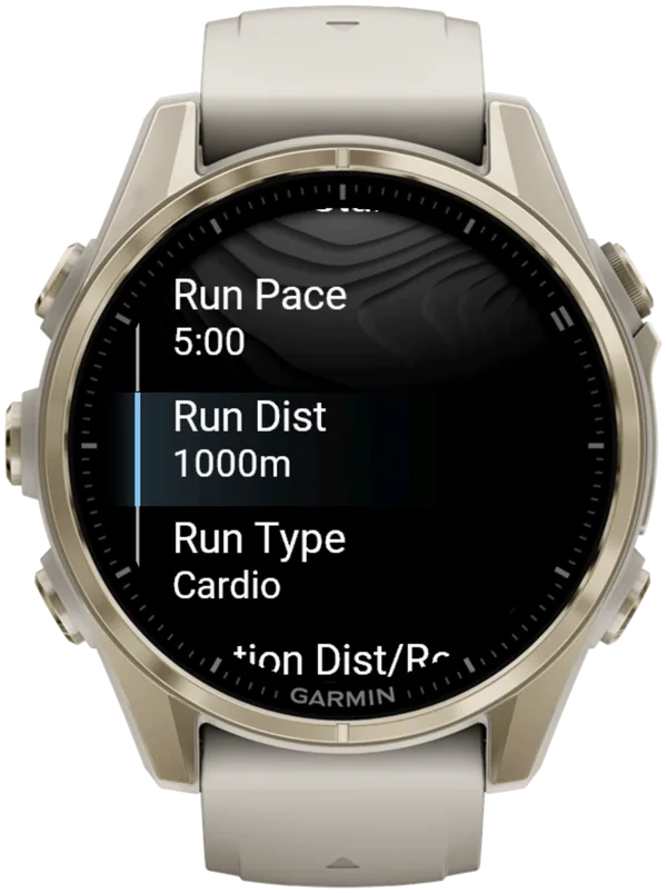 Le impostazioni di Allenamento Libero in Hybrid Smash: Run Pace 5:00, Run Dist 1000m, Run Type Cardio