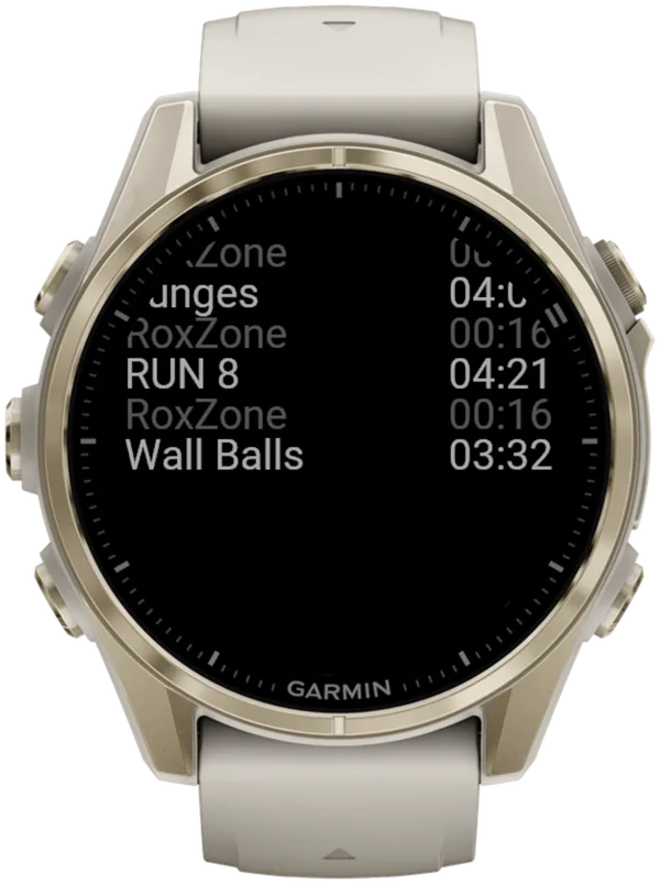 End of a HYROX Race Day summary in Hybrid Smash on a Garmin fēnix 8: Run 8, then a Roxzone, then Wall Balls