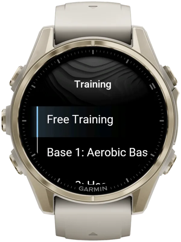 Il menu Training di Hybrid Smash su un Garmin fēnix 8, con Free Training in cima